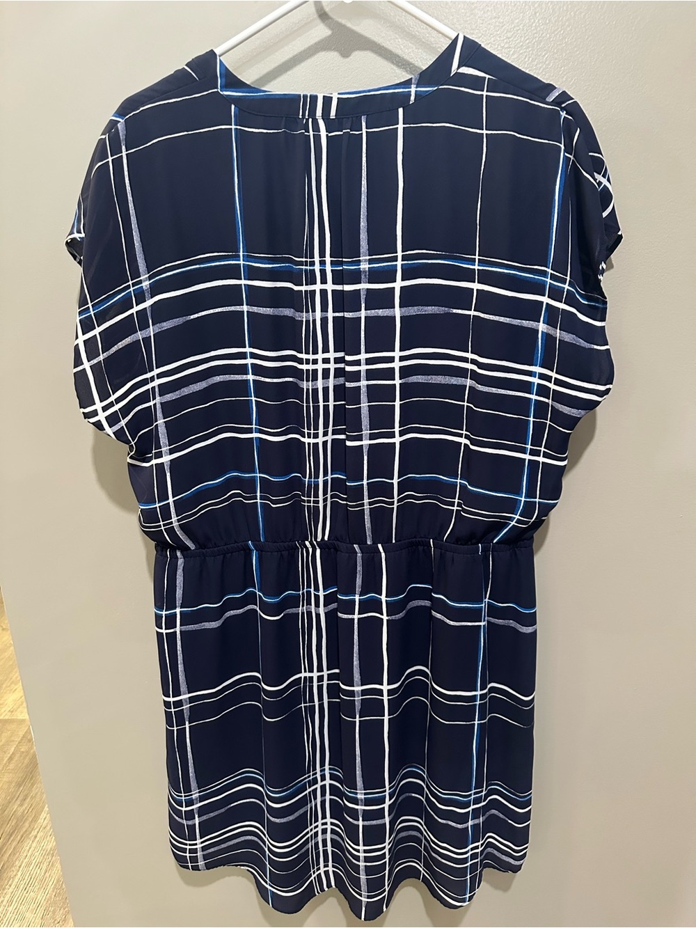 Apt. 9 Navy and White Plaid Short-Sleeve Drawstring Tunic - Picture 3 of 3